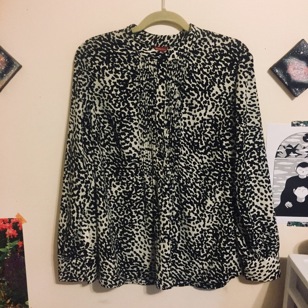 Black and White Speckled Print Blouse